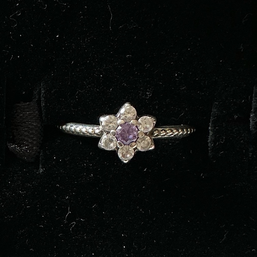 Pandora Purple & Clear CZ Flower Ring